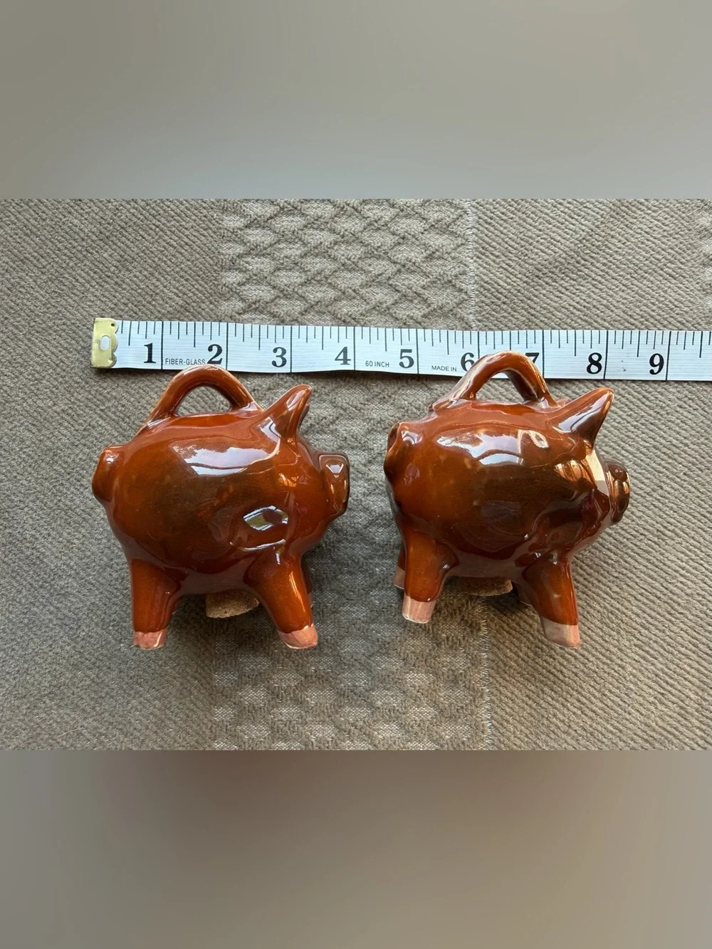 Williams Sonoma Brown Glazed pottery Ceramic Pig Salt & Pepper Shakers w/ corks